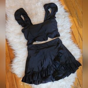 Black Ruffle Two-Piece Swim Set